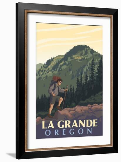 La Grande, Oregon - Mountain Hiker-Lantern Press-Framed Premium Giclee Print