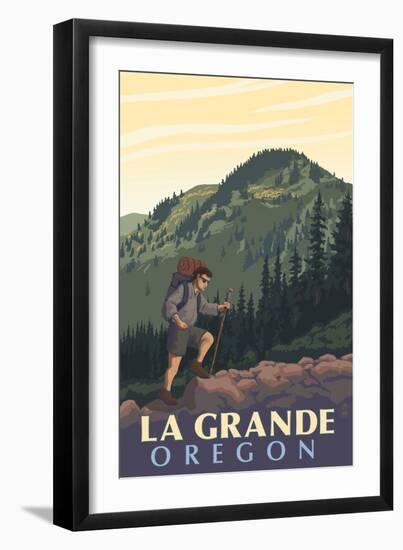 La Grande, Oregon - Mountain Hiker-Lantern Press-Framed Premium Giclee Print