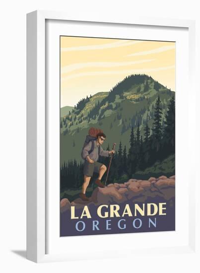 La Grande, Oregon - Mountain Hiker-Lantern Press-Framed Premium Giclee Print