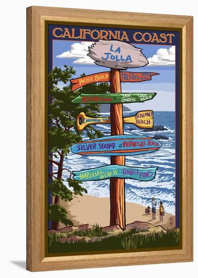 La Jolla, California - Signpost Destinations-Lantern Press-Framed Stretched Canvas