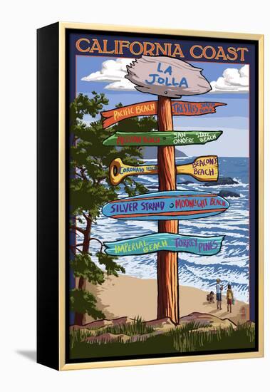 La Jolla, California - Signpost Destinations-Lantern Press-Framed Stretched Canvas