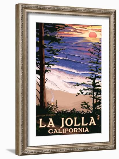 La Jolla, California - Sunset Beach-Lantern Press-Framed Premium Giclee Print