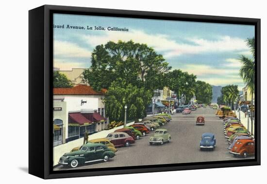 La Jolla, California - View Down Girard Avenue-Lantern Press-Framed Stretched Canvas