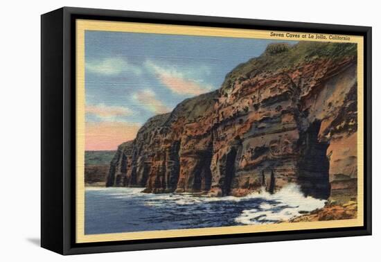 La Jolla, California - View of the Seven Caves-Lantern Press-Framed Stretched Canvas