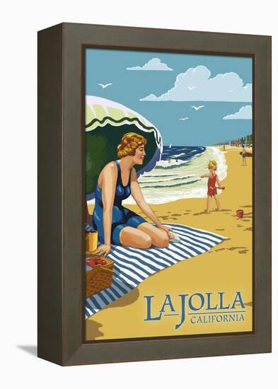 La Jolla, California - Woman on the Beach-Lantern Press-Framed Stretched Canvas