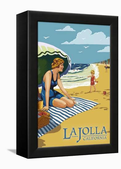 La Jolla, California - Woman on the Beach-Lantern Press-Framed Stretched Canvas