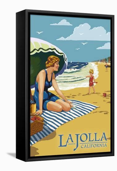 La Jolla, California - Woman on the Beach-Lantern Press-Framed Stretched Canvas