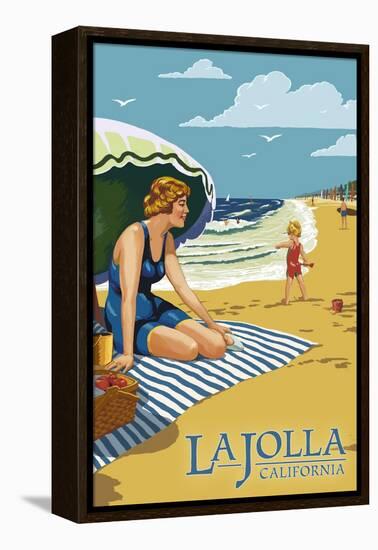 La Jolla, California - Woman on the Beach-Lantern Press-Framed Stretched Canvas