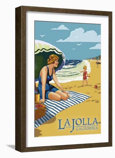 La Jolla, California - Woman on the Beach-Lantern Press-Framed Art Print