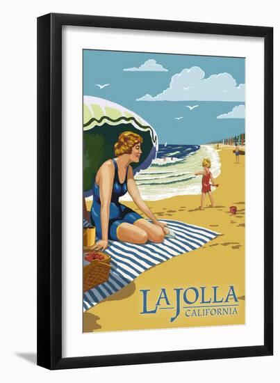 La Jolla, California - Woman on the Beach-Lantern Press-Framed Art Print