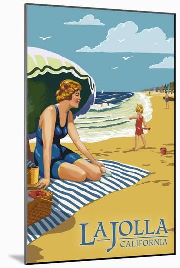 La Jolla, California - Woman on the Beach-Lantern Press-Mounted Art Print