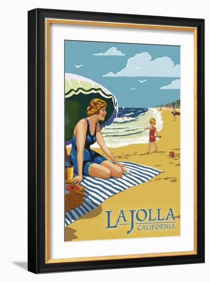 La Jolla, California - Woman on the Beach-Lantern Press-Framed Art Print