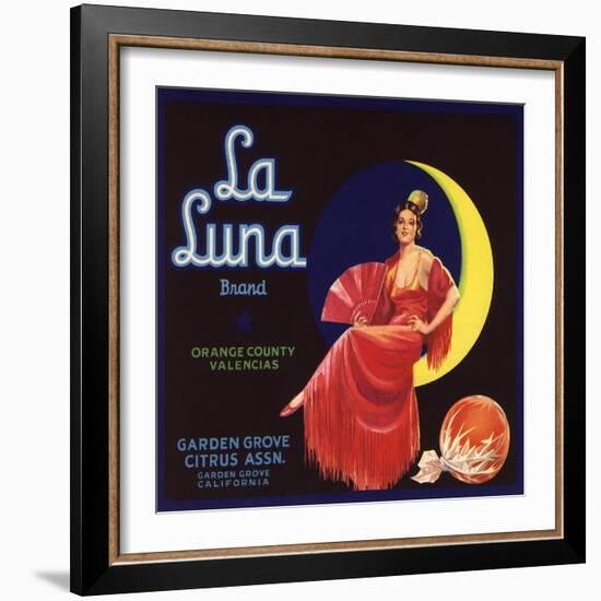 La Luna Brand - Garden Grove, California - Citrus Crate Label-Lantern Press-Framed Art Print