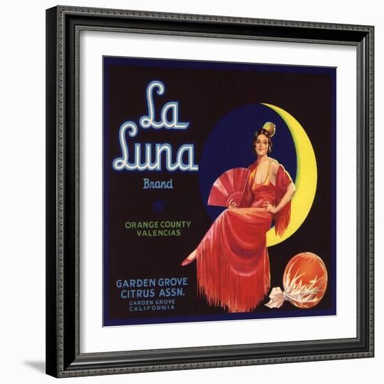 La Luna Brand - Garden Grove, California - Citrus Crate Label-Lantern Press-Framed Art Print