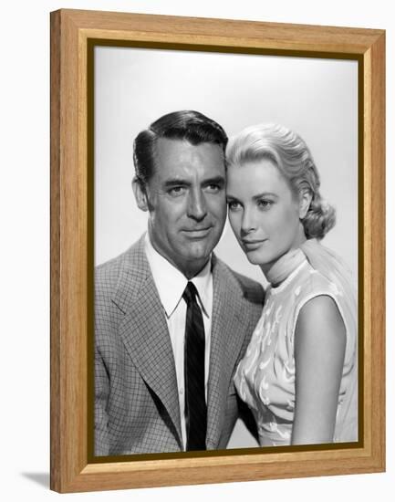 La Main au Collet TO CATCH A THIEF by AlfredHitchcock with Cary Grant and Grace Kelly, 1955 (b/w ph-null-Framed Stretched Canvas