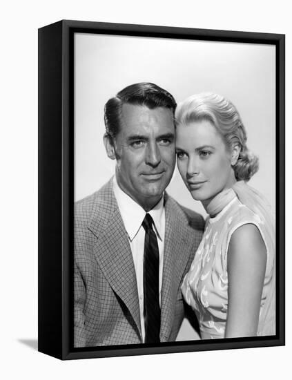 La Main au Collet TO CATCH A THIEF by AlfredHitchcock with Cary Grant and Grace Kelly, 1955 (b/w ph-null-Framed Stretched Canvas