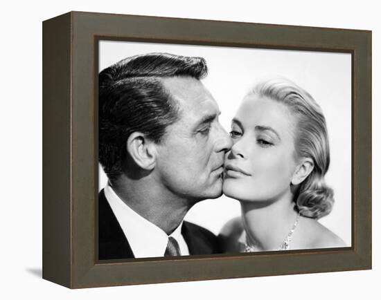 La Main au Collet TO CATCH A THIEF by AlfredHitchcock with Cary Grant and Grace Kelly, 1955 (b/w ph-null-Framed Stretched Canvas