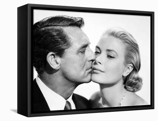 La Main au Collet TO CATCH A THIEF by AlfredHitchcock with Cary Grant and Grace Kelly, 1955 (b/w ph-null-Framed Stretched Canvas