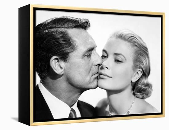 La Main au Collet TO CATCH A THIEF by AlfredHitchcock with Cary Grant and Grace Kelly, 1955 (b/w ph-null-Framed Stretched Canvas