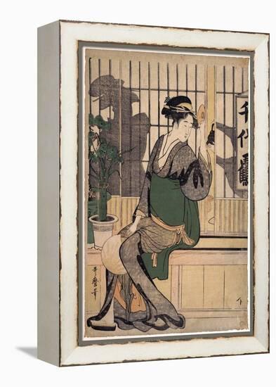 La Maison De the Chiyozuru (Ombres Sur Le Shoji, Paroi De Papier) - the Chiyozuru Teahouse (Shadows-Kitagawa Utamaro-Framed Premier Image Canvas