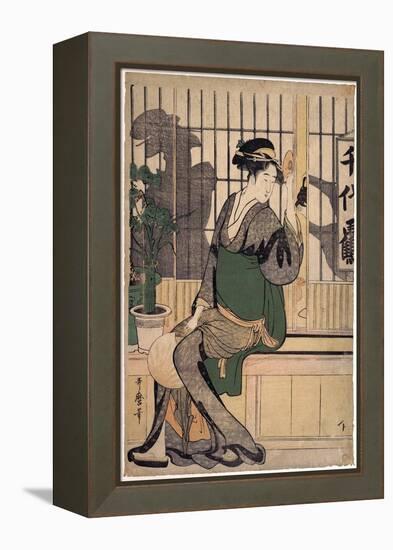 La Maison De the Chiyozuru (Ombres Sur Le Shoji, Paroi De Papier) - the Chiyozuru Teahouse (Shadows-Kitagawa Utamaro-Framed Premier Image Canvas