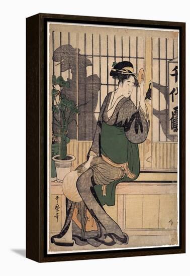 La Maison De the Chiyozuru (Ombres Sur Le Shoji, Paroi De Papier) - the Chiyozuru Teahouse (Shadows-Kitagawa Utamaro-Framed Premier Image Canvas