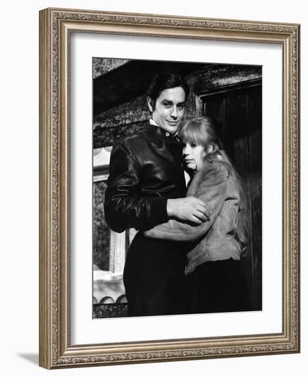 La Motocyclette by Jack Cardiff with Alain Delon and Marianne Faithfull, 1968 (b/w photo)-null-Framed Photo