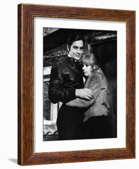 La Motocyclette by Jack Cardiff with Alain Delon and Marianne Faithfull, 1968 (b/w photo)-null-Framed Photo