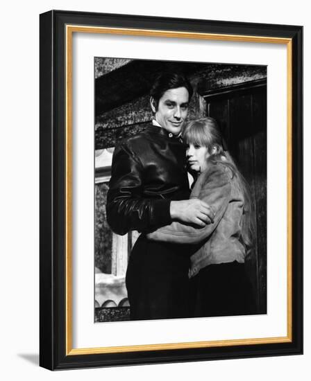 La Motocyclette by Jack Cardiff with Alain Delon and Marianne Faithfull, 1968 (b/w photo)-null-Framed Photo