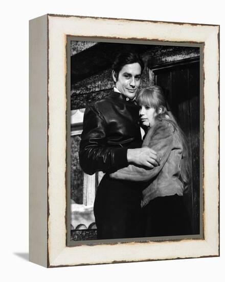 La Motocyclette by Jack Cardiff with Alain Delon and Marianne Faithfull, 1968 (b/w photo)-null-Framed Stretched Canvas