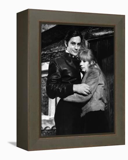 La Motocyclette by Jack Cardiff with Alain Delon and Marianne Faithfull, 1968 (b/w photo)-null-Framed Stretched Canvas