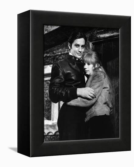 La Motocyclette by Jack Cardiff with Alain Delon and Marianne Faithfull, 1968 (b/w photo)-null-Framed Stretched Canvas