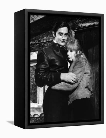 La Motocyclette by Jack Cardiff with Alain Delon and Marianne Faithfull, 1968 (b/w photo)-null-Framed Stretched Canvas