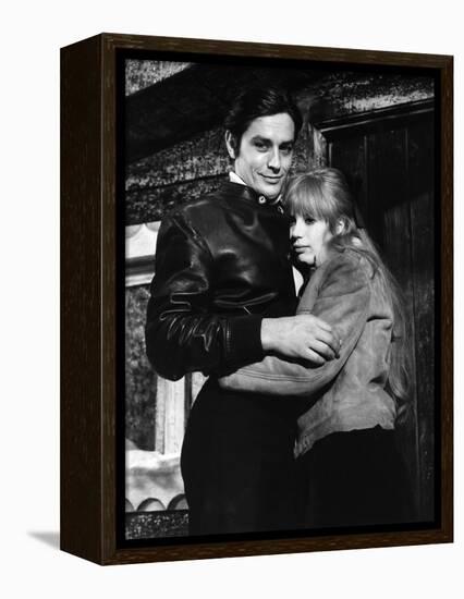 La Motocyclette by Jack Cardiff with Alain Delon and Marianne Faithfull, 1968 (b/w photo)-null-Framed Stretched Canvas