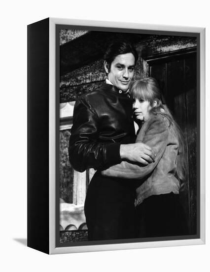 La Motocyclette by Jack Cardiff with Alain Delon and Marianne Faithfull, 1968 (b/w photo)-null-Framed Stretched Canvas