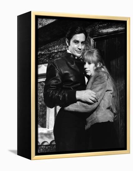 La Motocyclette by Jack Cardiff with Alain Delon and Marianne Faithfull, 1968 (b/w photo)-null-Framed Stretched Canvas