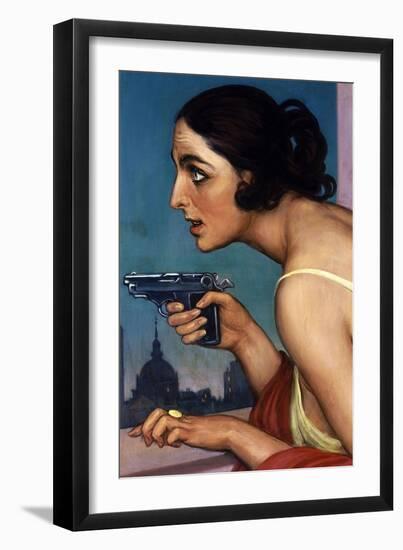 La Mujer De La Pistola 1925-Cartel Para La Union Española De Explosivos-Julio Romero de Torres-Framed Giclee Print