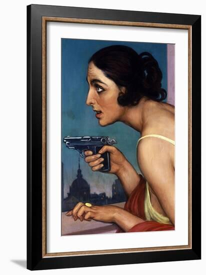 La Mujer De La Pistola 1925-Cartel Para La Union Española De Explosivos-Julio Romero de Torres-Framed Giclee Print