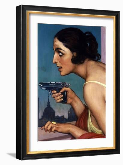 La Mujer De La Pistola 1925-Cartel Para La Union Española De Explosivos-Julio Romero de Torres-Framed Giclee Print