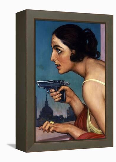 La Mujer De La Pistola 1925-Cartel Para La Union Española De Explosivos-Julio Romero de Torres-Framed Premier Image Canvas