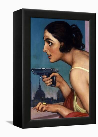 La Mujer De La Pistola 1925-Cartel Para La Union Española De Explosivos-Julio Romero de Torres-Framed Premier Image Canvas