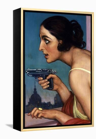 La Mujer De La Pistola 1925-Cartel Para La Union Española De Explosivos-Julio Romero de Torres-Framed Premier Image Canvas