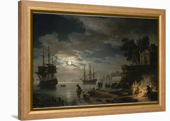 La Nuit : un port de mer au clair de lune-Claude Joseph Vernet-Framed Premier Image Canvas