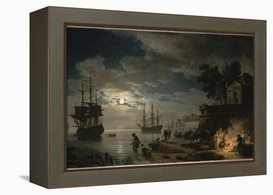 La Nuit : un port de mer au clair de lune-Claude Joseph Vernet-Framed Premier Image Canvas