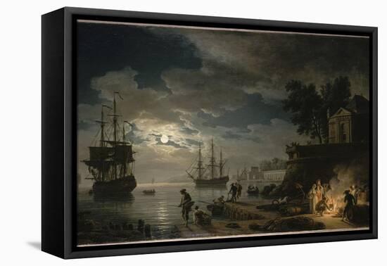 La Nuit : un port de mer au clair de lune-Claude Joseph Vernet-Framed Premier Image Canvas