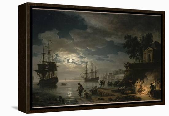 La Nuit : un port de mer au clair de lune-Claude Joseph Vernet-Framed Premier Image Canvas