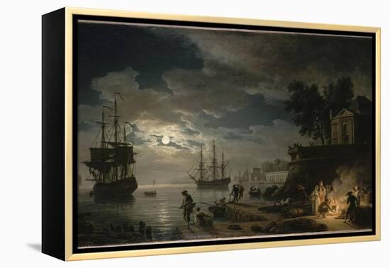 La Nuit : un port de mer au clair de lune-Claude Joseph Vernet-Framed Premier Image Canvas