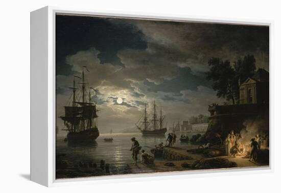 La Nuit : un port de mer au clair de lune-Claude Joseph Vernet-Framed Premier Image Canvas