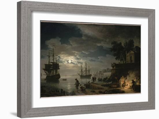 La Nuit : un port de mer au clair de lune-Claude Joseph Vernet-Framed Giclee Print