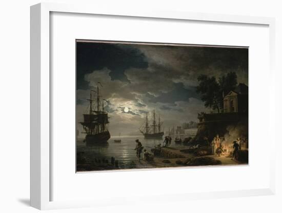 La Nuit : un port de mer au clair de lune-Claude Joseph Vernet-Framed Giclee Print